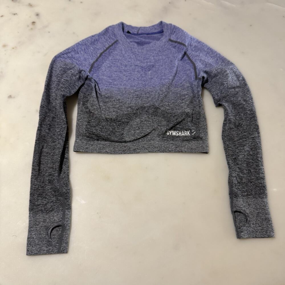 Gymshark Ombre Seamless Long Sleeve Crop Athletic Top Purple Grey Thumb Hole
